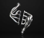 A front wide view of IPE SS Header for Ferrari F430 / F430 Spider 2004-2009 with black background