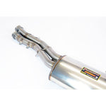 close top view of Supersprint Rear exhaust "Racing" OO70 100% Stainless Steel for BMW E36 M3 3.0 1992-1995 with white background
