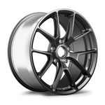 Dark gunmetal alloy wheel with five-spoke design and polished center bore on white background - APEX Wheels wheel for 19x9 ET48 5x130 - Satin Black