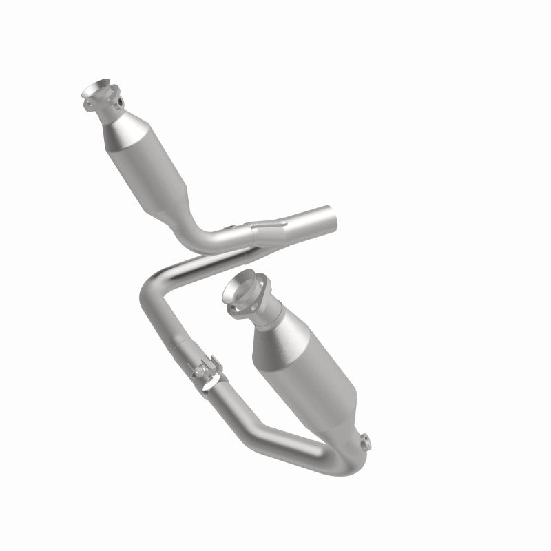 MagnaFlow 4651657 carb direct-fit catalytic converter, front three-quarter view of the turntable spin