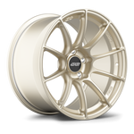 Gold finished alloy wheel with ten-spoke design, black center cap, and machined lip edge on white background - APEX Wheels wheel for 18x11 ET38 5x120.65 - Motorsport Gold