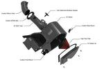 Exploded diagram showing carbon fiber air intake components with labeled parts and assembly instructions - Eventuri air intake for Honda Civic Type R