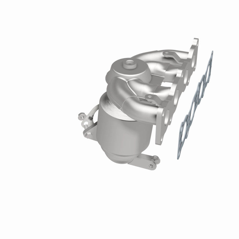 MagnaFlow 52777 oem grade manifold converter, opposite rear three-quarter view of the turntable spin
