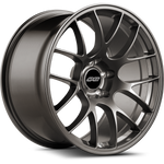 Two gunmetal finished alloy wheels with multi-spoke design and center caps on white background - APEX Wheels wheel for 19x11 ET44 5x120 - Anthracite
