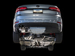 Underside of a gray Mk6 Jetta on black with the AWE Touring Edition and Diamond Black tips