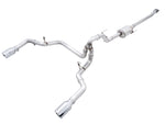 AWE 0FG dual split rear cat-back for the 2021+ F-150 on white with 5-inch Chrome Silver tips