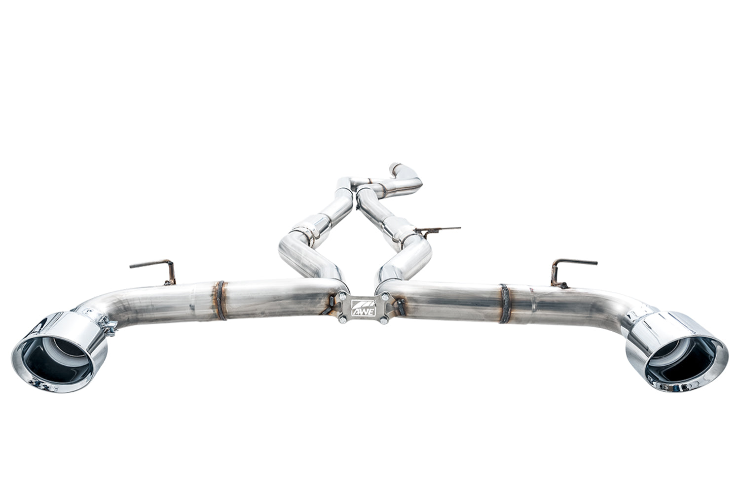 Rear view of the AWE Supra Track Edition straight rear sections and 5-inch chrome tips