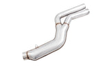 AWE GR Supra front Y-section that splits the downpipe flow into twin 3-inch pipes