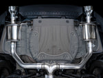 Underside view of the AWE Touring Edition rear mufflers and T-merge fitted to the GLI