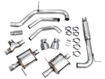 AWE GLI Touring Edition kit laid out: inlet adapter, pipes, mufflers, clamps and Chrome tips