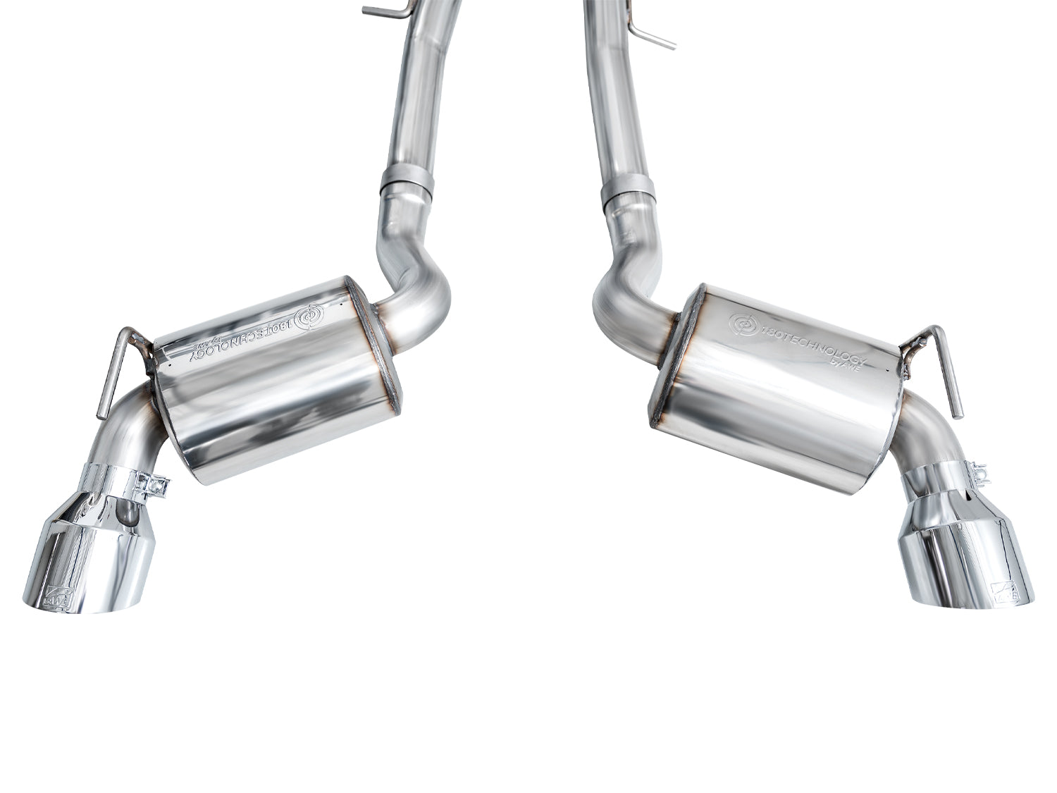 Both AWE 180 Technology rear resonators for the Nissan Z with chrome tips, rear view