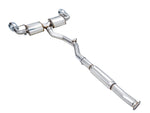 AWE Touring Edition exhaust for Subaru BRZ, full-length side view with mid-pipe resonator and Chrome Silver tips