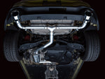 Underside of a yellow Mk8 GTI with the AWE Touring Edition cat-back fitted