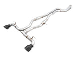 A90 Supra Track Edition exhaust on white ending in dual 5-inch Diamond Black tips