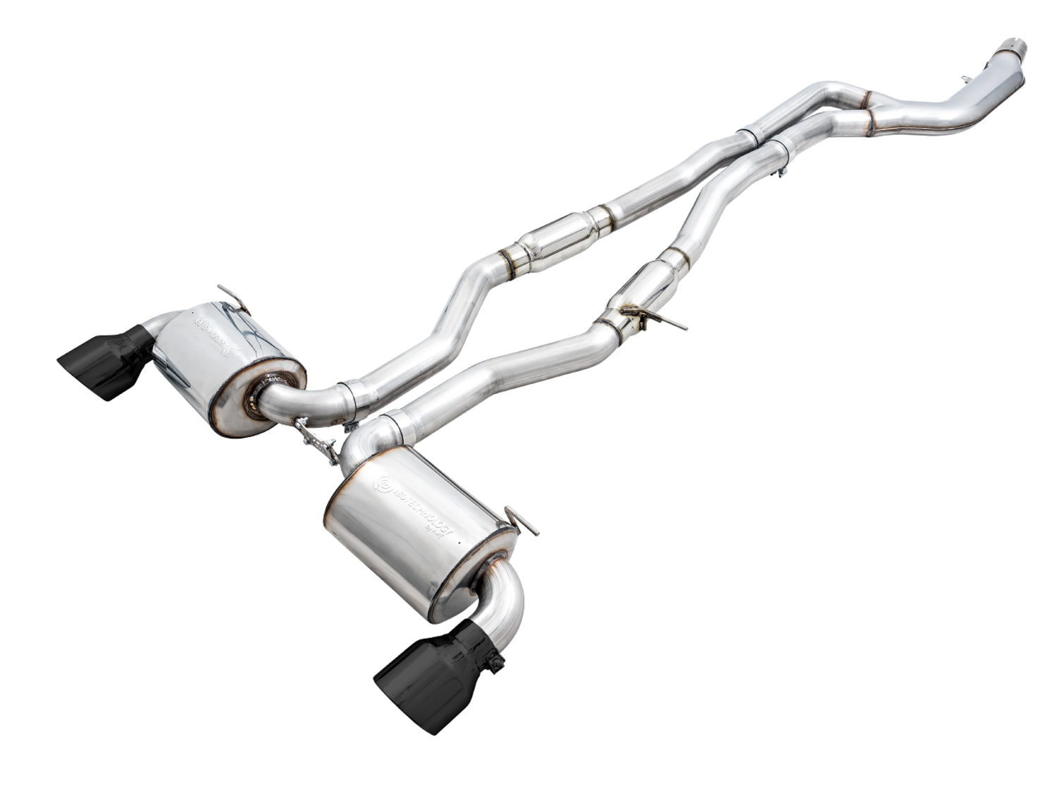 A90 Supra Resonated Touring exhaust on white with twin mufflers and Diamond Black tips