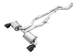 A90 Supra Resonated Touring exhaust on white with twin mufflers and Diamond Black tips