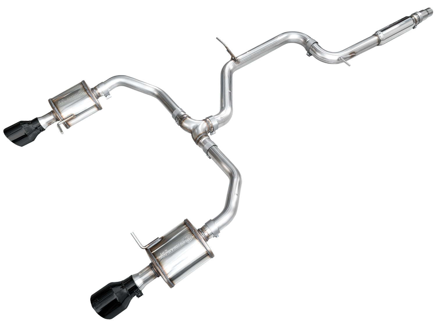 AWE Touring Edition exhaust for the 2022+ Jetta GLI laid out with 5-inch Diamond Black tips