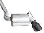 Side view of one AWE Nissan Z Touring rear resonator ending in a black 5-inch tip
