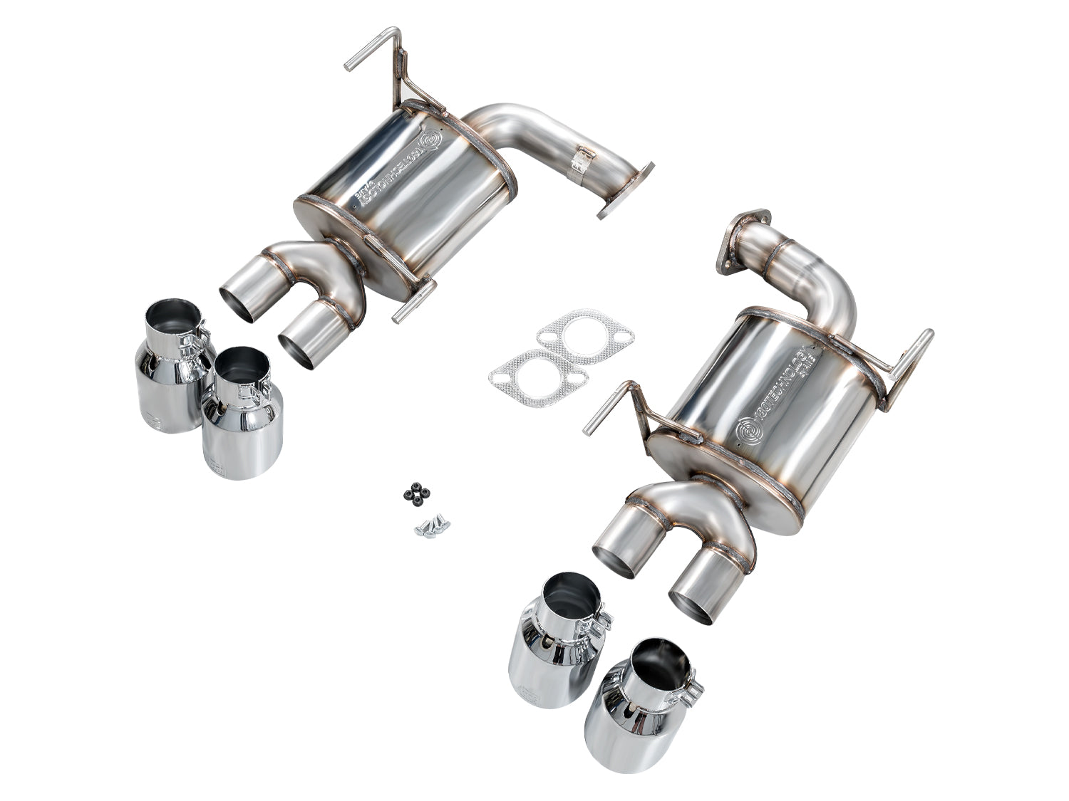 AWE Touring Edition WRX axle-back kit: two muffler sections, gaskets, hardware and four tips