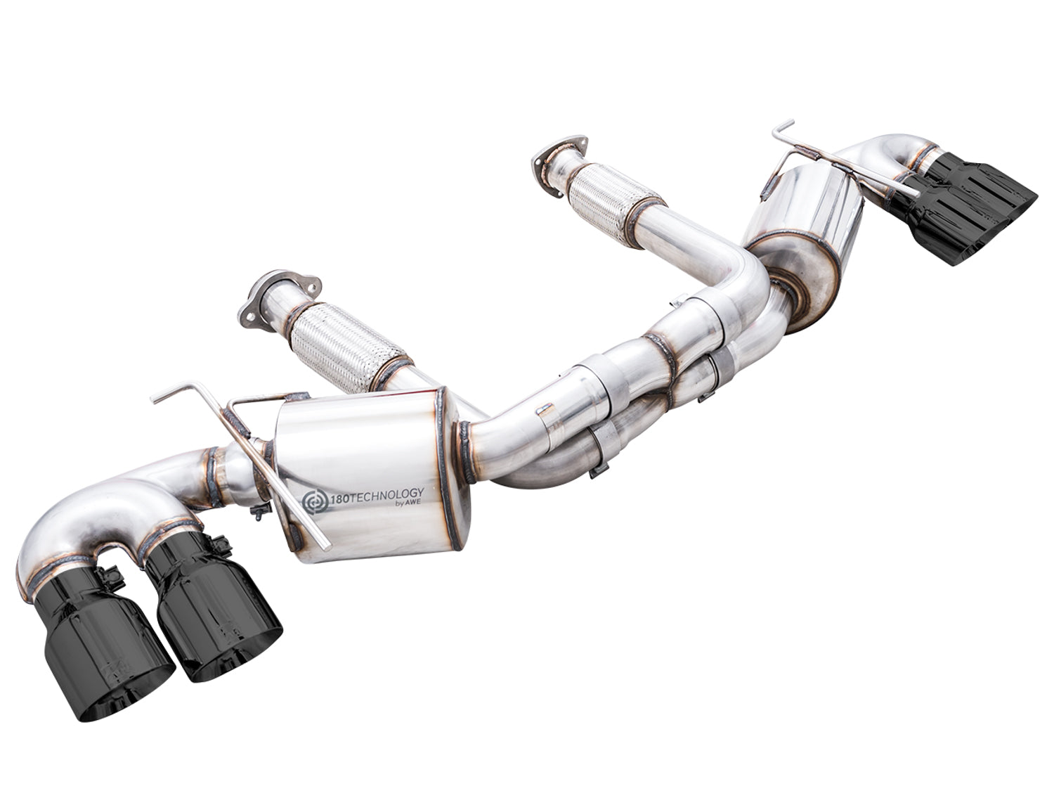 AWE C8 Corvette Touring Edition exhaust on white with quad Diamond Black tips