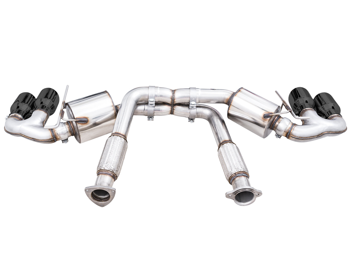 Front view of the AWE C8 Touring exhaust layout with Diamond Black quad tips