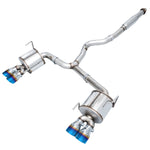 AWE WRX STI Touring system on white ending in Vapor Blue double-walled quad tips