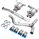 AWE STI Touring sections laid out on white with four Vapor Blue tips and band clamps
