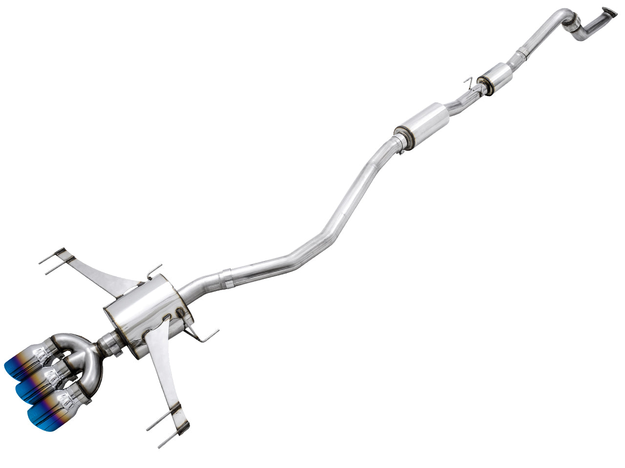 AWE Touring Edition exhaust for the FK8 with Vapor Blue triple tips, full length on white