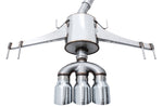 Rear view of the AWE FK8 180 Technology muffler, hanger arms and trident chrome tips