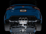 Blue Civic Type R from below the bumper with the AWE Touring muffler and chrome tips fitted