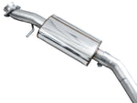 AWE GR Corolla Touring front section: 3-inch inlet pipe and 180 Technology muffler on white