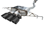 Angled view of the AWE Touring muffler and Diamond Black trident tips for the Civic Type R