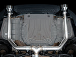 Underside view of the AWE Track Edition T-merge and straight rear sections on the GLI