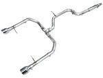 AWE Track Edition GLI cat-back on white with straight rear sections and 5-inch Chrome Silver tips
