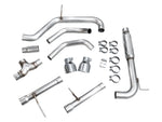 AWE GLI Track Edition kit laid out: inlet adapter, pipes, T-merge, clamps and Chrome tips