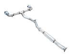 AWE Track Edition exhaust for Toyota 86, full-length side view with mid-pipe resonator and Chrome Silver tips