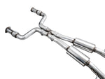 Front section of the AWE Nissan Z Track system: downpipe flanges, X-pipe and midpipe resonators