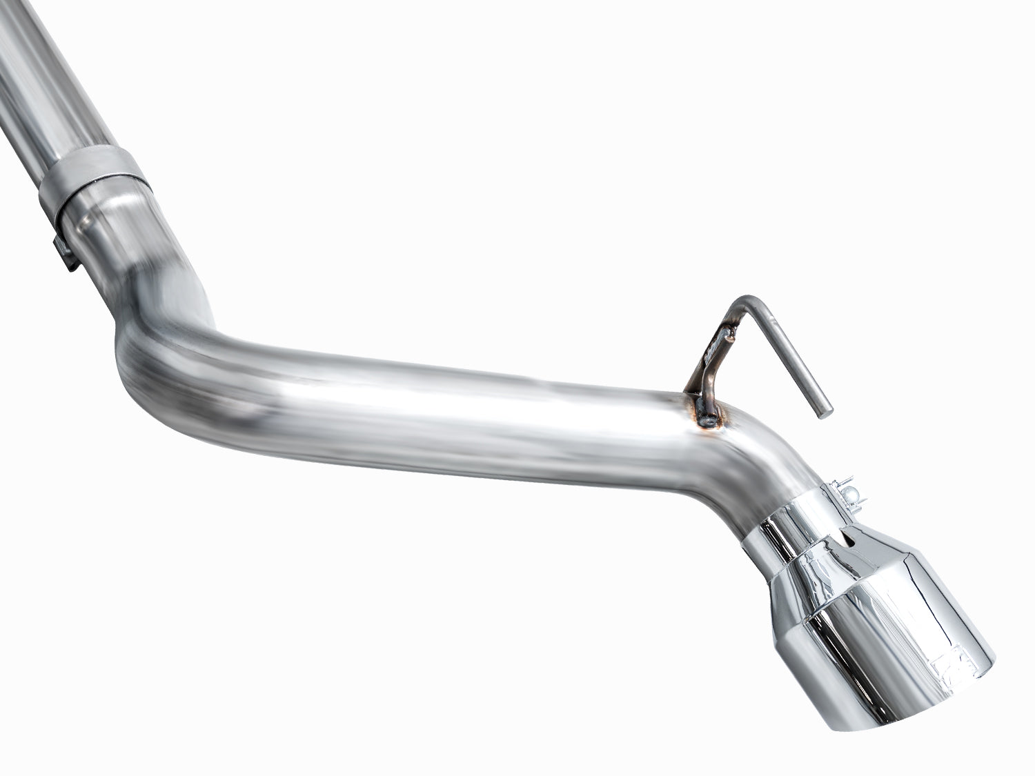 Side view of a straight AWE Track rear pipe for the Nissan Z with a chrome tip