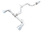 AWE Track Edition Mk8 GTI cat-back on white with 5-inch Chrome Silver slash-cut tips