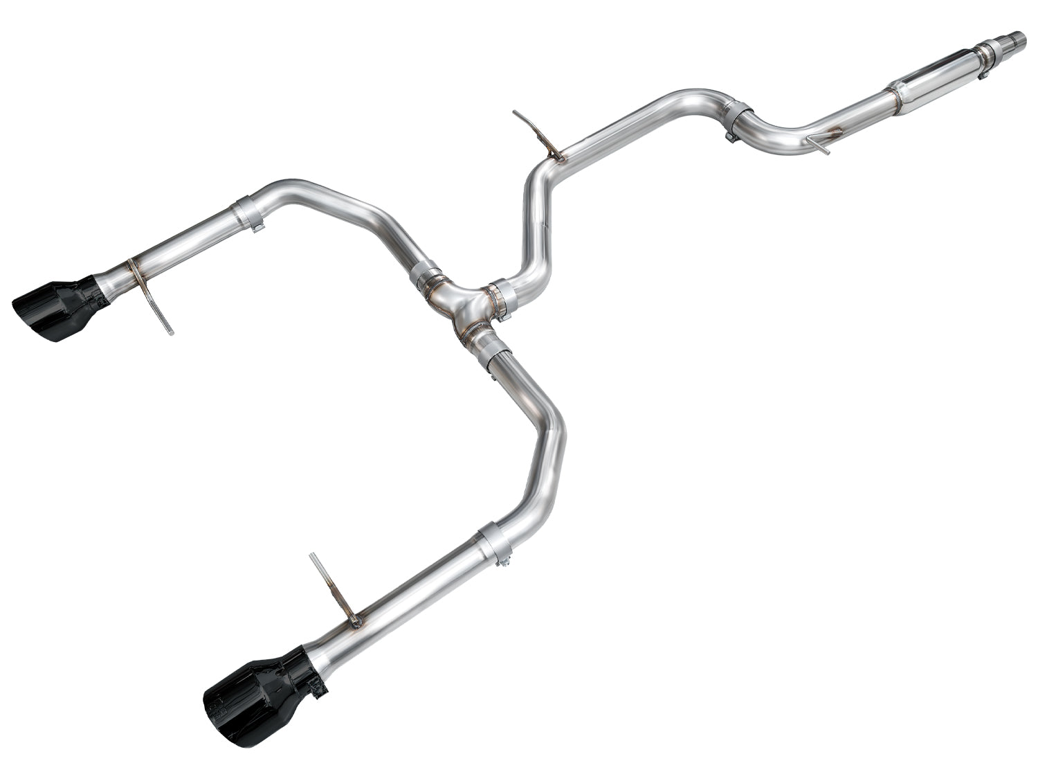 AWE Track Edition exhaust for the 2022+ Jetta GLI laid out with 5-inch Diamond Black tips