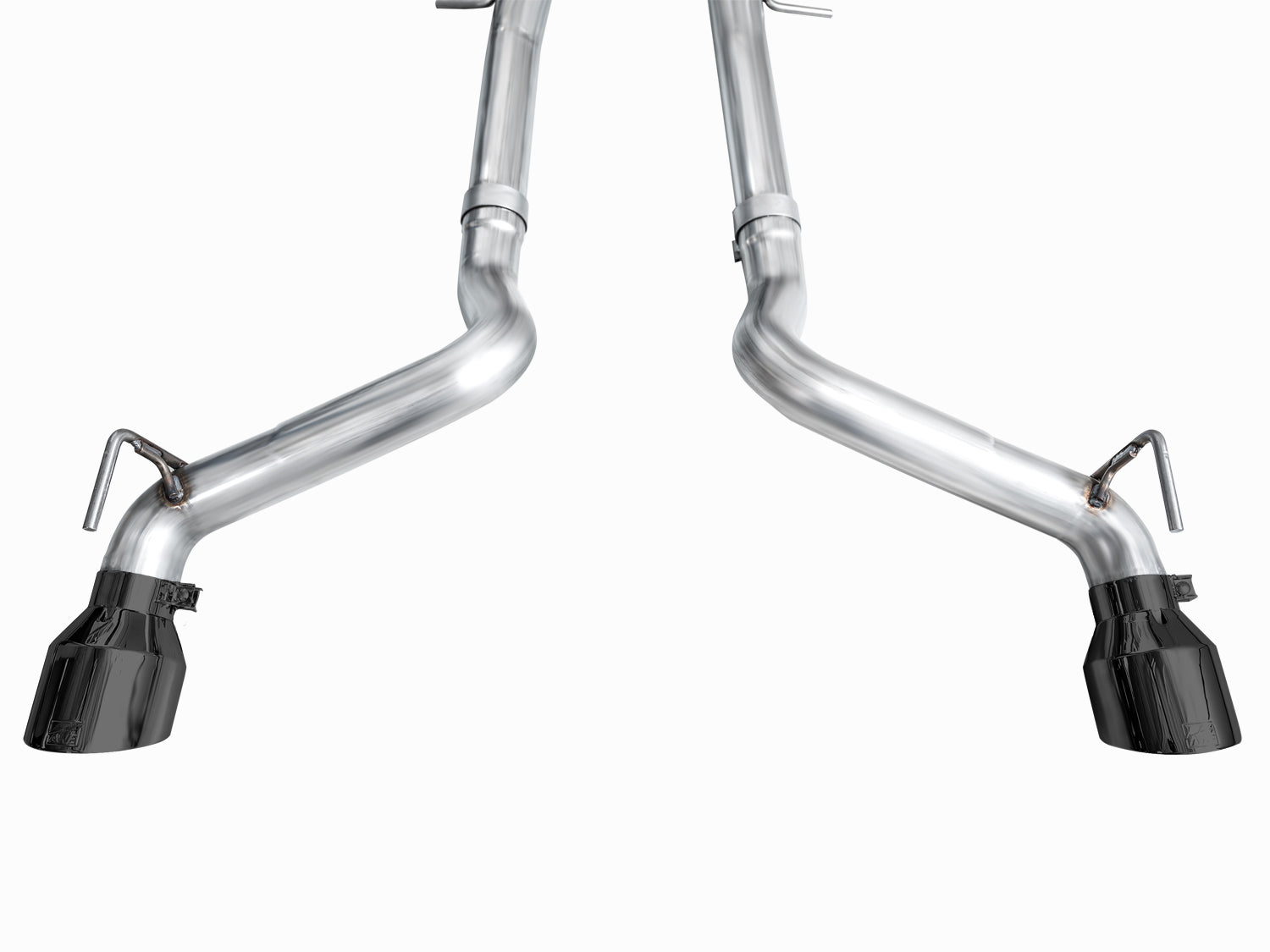 Both straight AWE Track rear pipes for the Nissan Z with black 5-inch tips, rear view