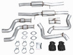 Every part in the AWE Nissan Z Track box: pipes, X-pipe, black tips, plates and clamps