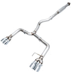 AWE EJ25 STI Track Edition cat-back on white with straight rear pipes and chrome quad tips