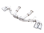 AWE Track Edition C8 Corvette cat-back on white with quad Chrome Silver tips