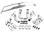 Contents of the AWE C8 Track box: pipes, crossover, tips, heat shield and clamps on white
