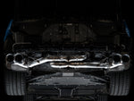 Underside of a C8 Corvette fitted with the AWE Track Edition exhaust and chrome tips