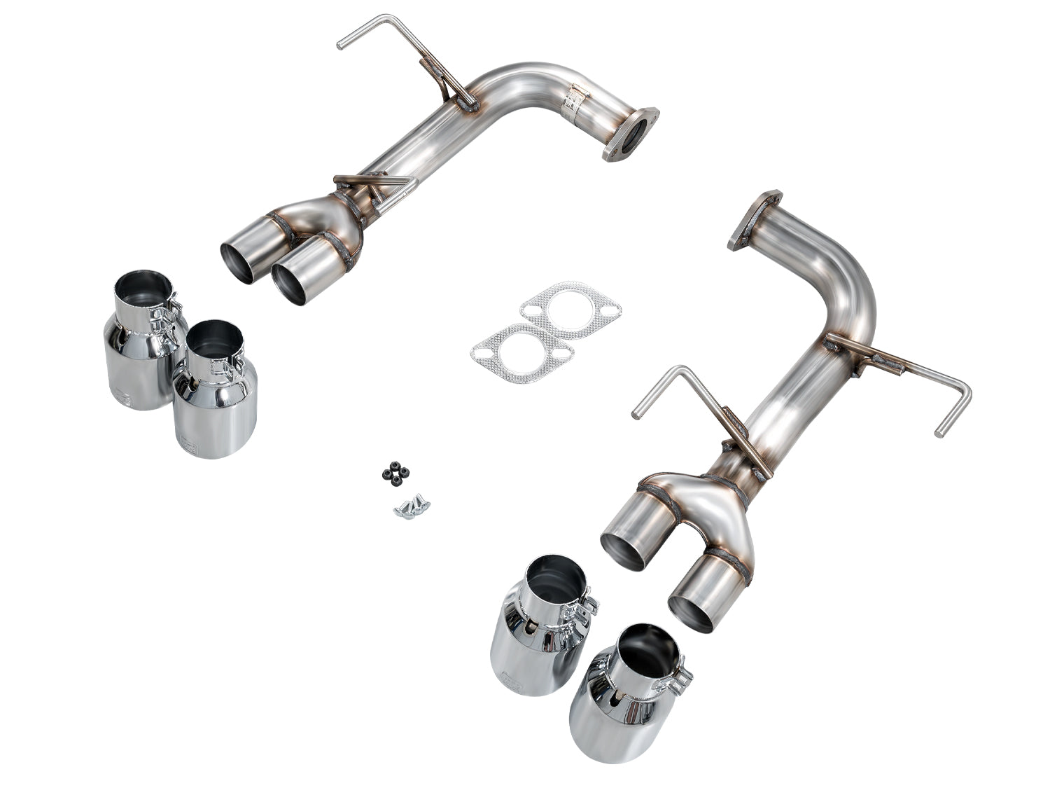 AWE Track Edition WRX axle-back kit: two pipe sections, gaskets, hardware and four tips
