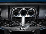 Close view of AWE chrome triple tips and trident merge fitted under an FL5 diffuser