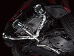Underside of a GR Corolla fitted with the AWE Track Edition exhaust and chrome tips