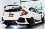 White FK8 Type R from the rear corner with AWE Diamond Black Track tips